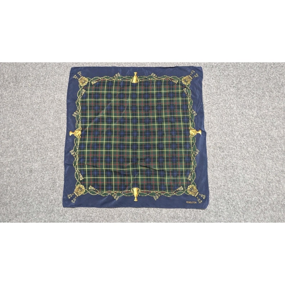 Pendleton Scarf Women's Blue Green Silk Tartan Plaid Trophy Old‎ Money Retro Vtg